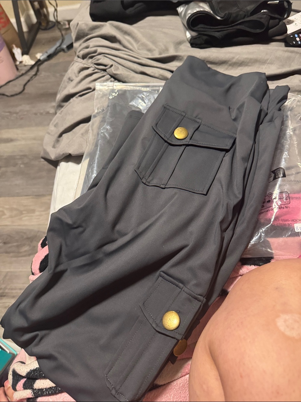 Charcoal Utility Cargo Pants with Brass Buttons